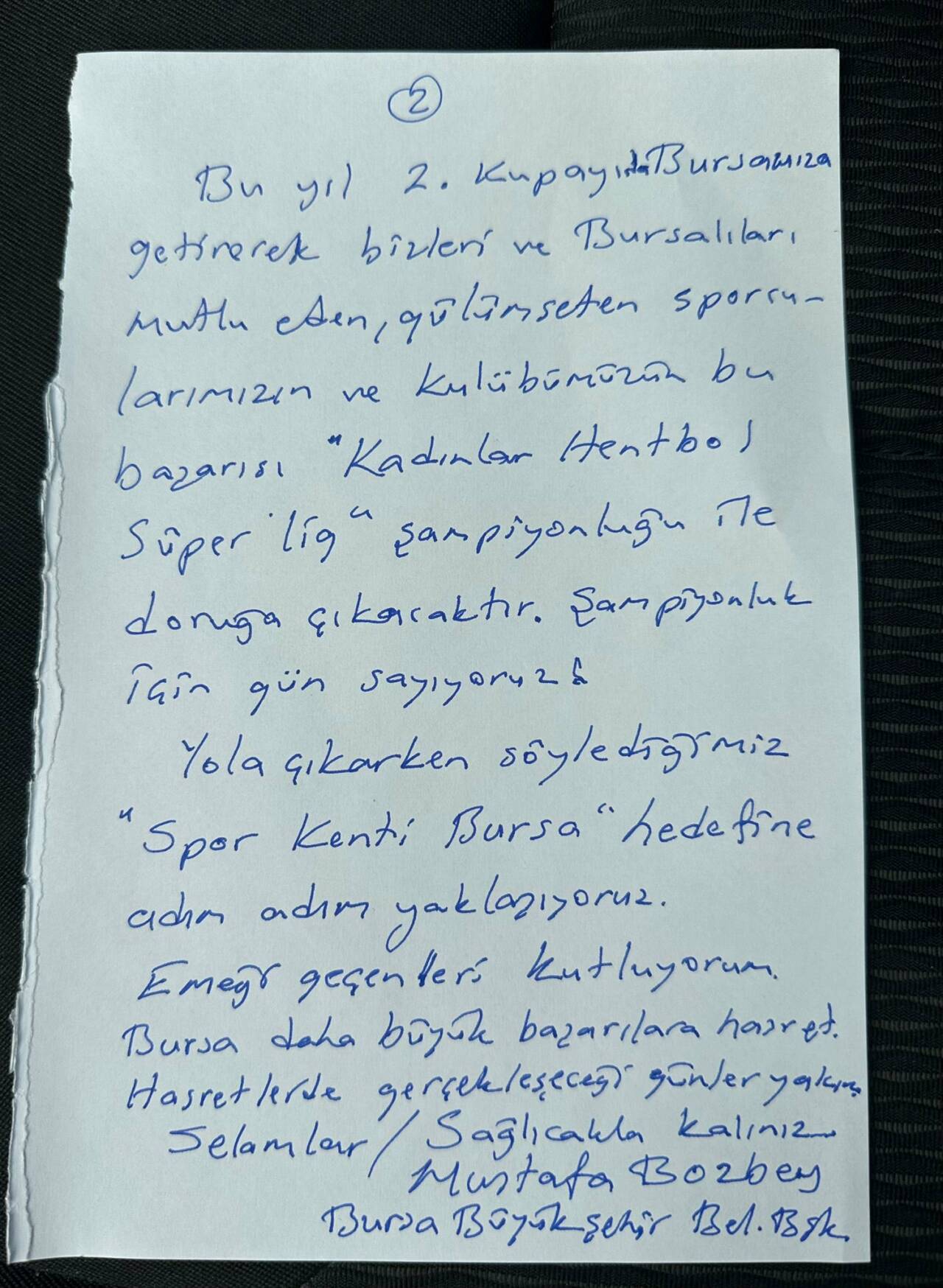 Mustafa Bozbey'den şampiyon hentbolculara mektup 2