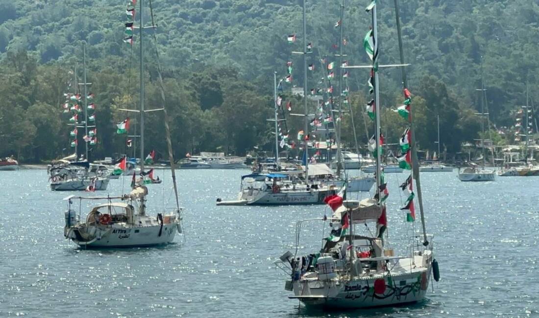 Küresel Sumud filosu Marmaris’te Gazze'ye insani yardım taşımak için yola çıkan ve Akdeniz'de İsrail