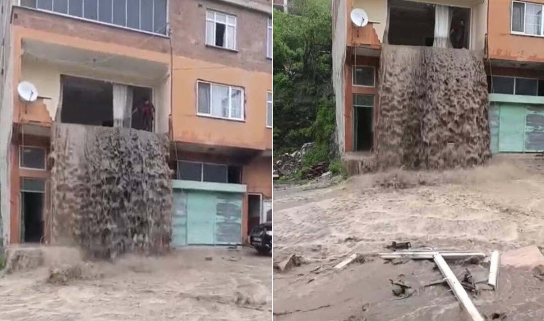 Sel suları evin içinden geçip balkondan aktı Ordu’nun Korgan ilçesinde etkili olan sağanak sele neden oldu. Sel