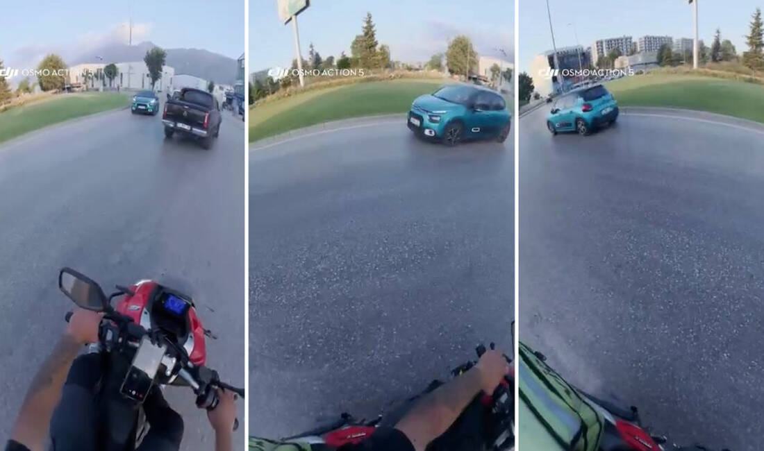 Bursa’da bir sürücü, trafik adasına tersten girerek ters istikamette ilerledi.