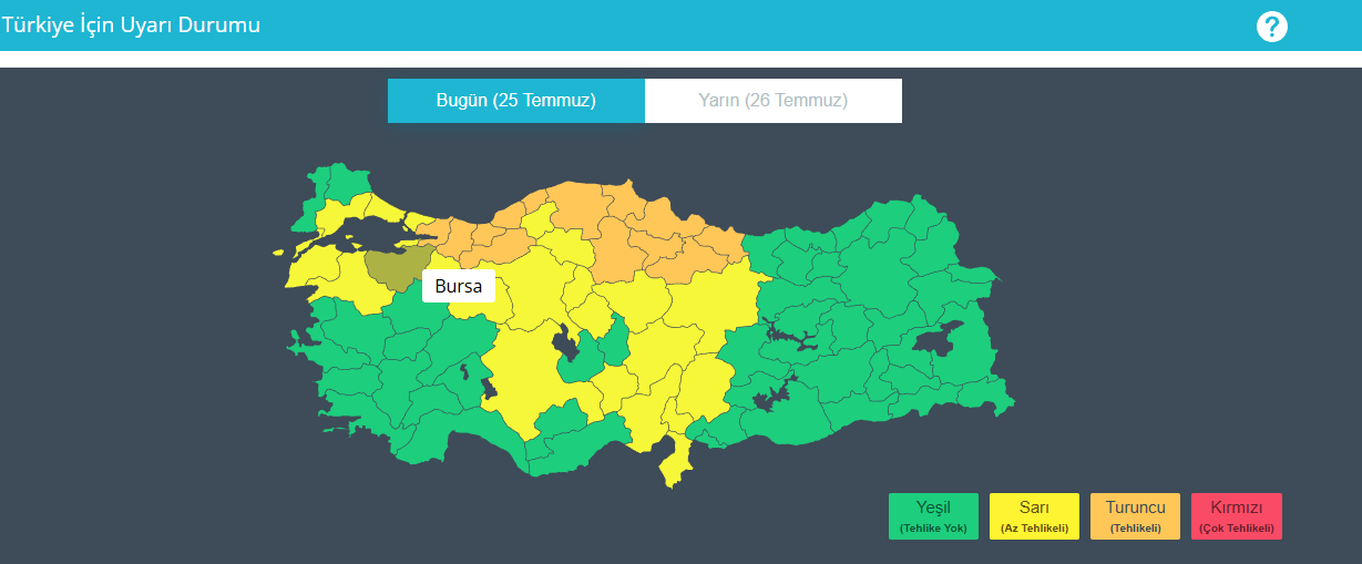 Bursa'ya meteorolojiden sarı alarm! Çok şiddetli geliyor... 2 ekran goruntusu 2026 07 25 151941