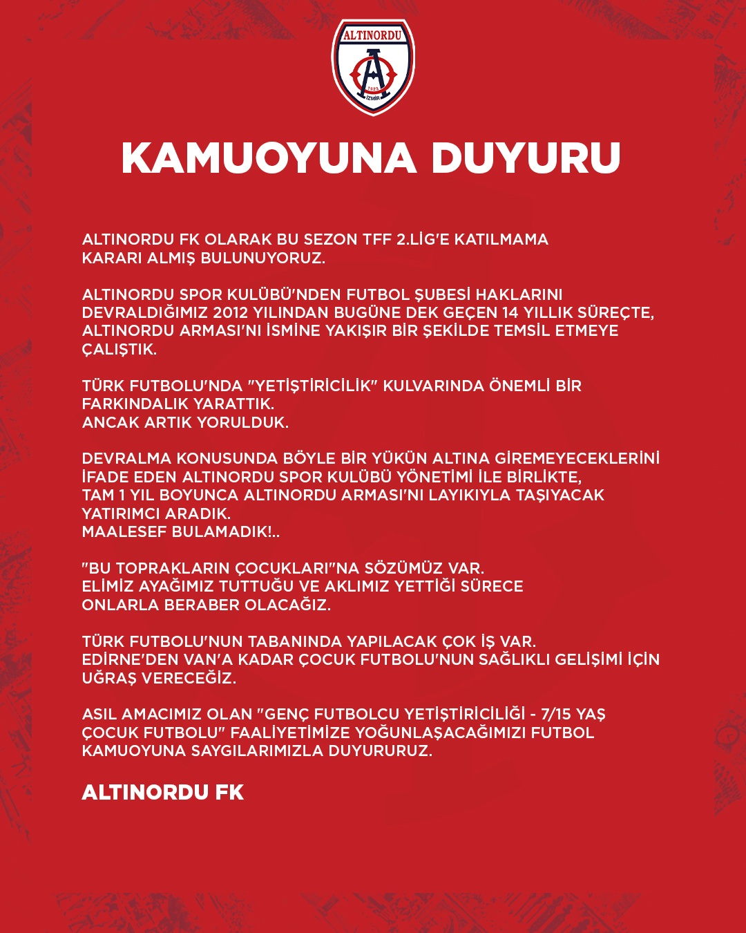 Türk futbolunun örnek kulübünden şok: Lige katılmama kararı... 1 hmh