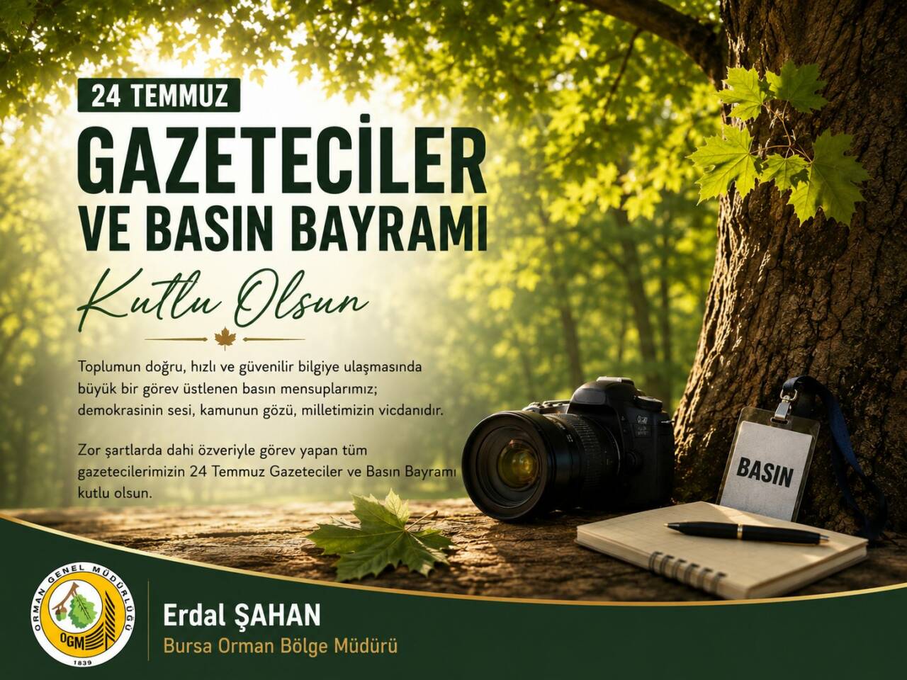Bursa Orman Bölge Müdürlüğü'nden Gazeteciler ve Basın Bayramı mesajı 2 hn