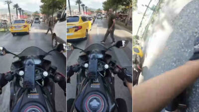 Bursa’da kör noktada kalan yayayı fark edemeyen motosiklet sürücüsü yayaya